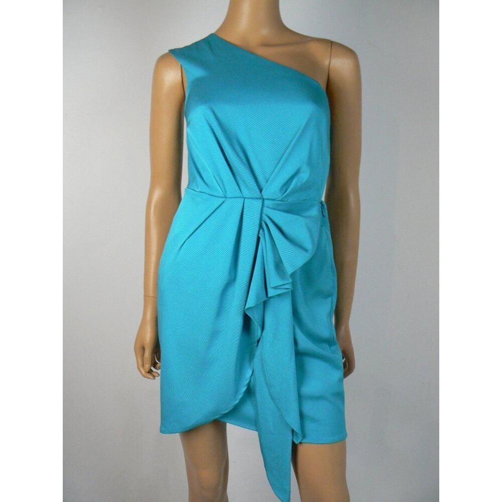 $108 BCBGeneration by BCBG Atlantis Blue Textured One Shoulder Dress 0 NWT B717